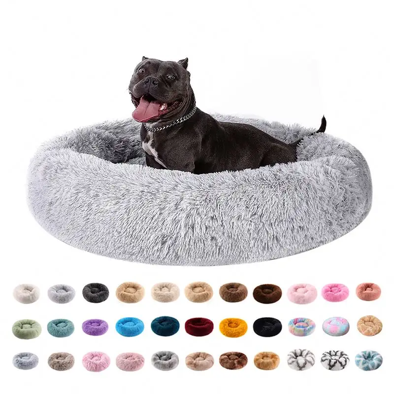 Lange Faux Fur Huisdier Bed Comfortabele Waterdichte Pluche Donut Ronde Hond Bed Dropshipping Soft Wasbare Kat Bed Verwijderbare Huisdier Kussen