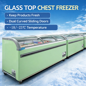 Congelador Comercial Tipo Isla con Puerta Curva <span class=keywords><strong>de</strong></span> Vidrio Deslizante para Supermercado, Exhibición <span class=keywords><strong>de</strong></span> Helados y <span class=keywords><strong>Alimentos</strong></span> Congelados - Product Image 2