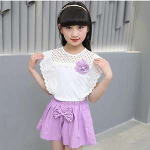 Online Shop China Girls Summer Short Sleeves Stylish Lace Bowknot Beads Sweat Jumpsuit Best Selling Products - Product Image 4