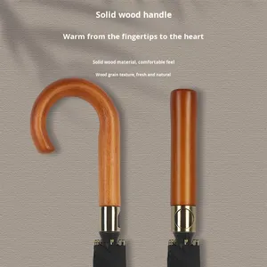 Paraguas de Golf Británico Retro de Negocios, Recto, con Logotipo Personalizado en Madera, Reforzado con Fibra, Mango Largo - Product Image 1