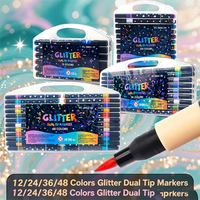 Stylo à double pointe de haute qualité, 24/60 couleurs, stylo à paillettes, marqueur à double couleur, pointe douce, stylo à dessin scintillant pour les fournitures artistiques
