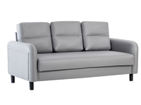 Sofa Kulit PU Modern 3 Dudukan Dengan Kantong Penyimpanan di Sisi Lengan Kaki Hitam Sofa 3 Dudukan Kompak untuk Ruang Tamu Kantor