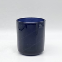 Pot à bougie de luxe en verre bleu massif 10oz 12oz, à fond incurvé, vide, cylindrique, pour aromathérapie, peint par pulvérisation