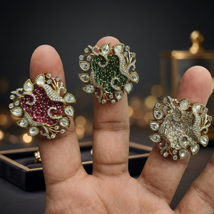Luxury Floral Crystal Statement <b>Ring</b> for Women <b>Gold</b> Plated Designer Wedding Party <b>Cocktail</b> <b>Ring</b> Premium Fashion Jewelry - Product Image 1