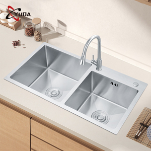 Nouvel évier de cuisine rectangulaire moderne KEMEN 2025 en acier inoxydable 304 fait main, double bac, finition brossée, deux trous, garantie 5 ans - Product Image 2