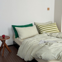 Parure de lit en coton rayé vert simple, housse de couette 4 pièces en coton rayé, ensemble de housse de couette pour la vente en gros