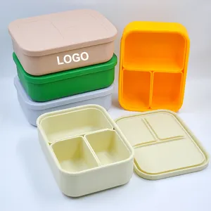 Silicone tái sử dụng thực phẩm bữa ăn chuẩn bị lưu trữ Container 3 ngăn trái cây Silicone bảo quản trẻ em ăn trưa hộp thực phẩm lưu trữ Silicon