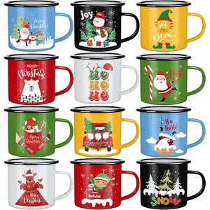 12oz 16oz Atacado VERMELHO presentes verdes do feriado promoção Papai Noel Logotipo personalizado impresso esmalte Natal xícara de café Canecas