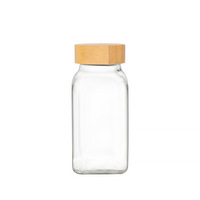 Botol/Toples Bumbu Kaca Persegi Kosong 180ml 6oz yang Elegan dan Tahan Lama untuk Penyimpanan Makanan & Wadah dengan Tutup Bambu