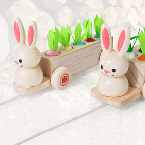 Dessin animé en bois lapin tirer radis <span class=keywords><strong>jeu</strong></span> jouet pousser le long chariot enfants éducation précoce couleur taille trieur correspondant <span class=keywords><strong>jeu</strong></span> jouets ensemble - Product Image 1