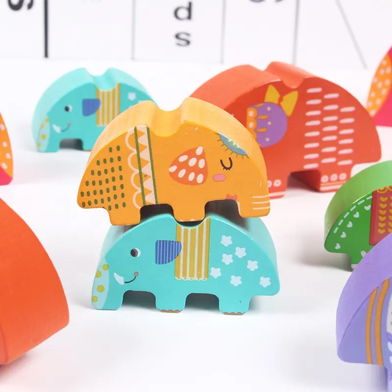 צעצועי העץ לילדים צבע פיל איזון בלוקים נדנדת צעצועי ילדי של ערימות של גבוהה צעצועים להילחם אבני בניין משפחה gam
