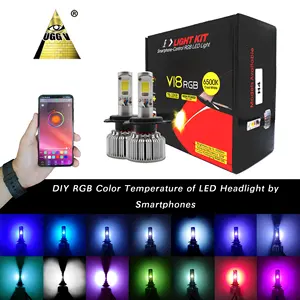 Fabrika fiyat RGB LED araba far H4 Cob çip 6500K renk sıcaklığı 12V Volta DRL kontrollü Smartone uyumlu H3 H11 H8