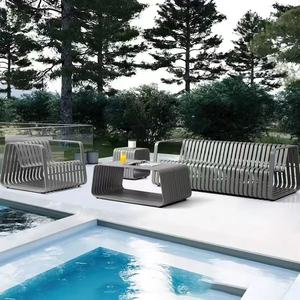 Conjunto de Sofás Modernos para Exteriores, de Aleación de Aluminio, Móviles, Resistentes a la Lluvia y al Sol, con Mesa de Centro de Diseño, para Patio o Villa - Product Image 2