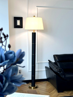 Lampe sur pied, cuir, métal, lin, à brancher, interrupteur, variateur d'intensité, hôtel, café, décoration, ambiance, lampe LED