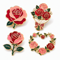 Épinglette personnalisée en émail dur motif rose, design botanique moderne et romantique, finition miroir lisse, plaqué or