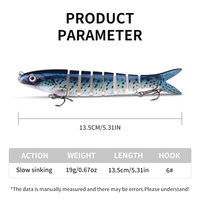 Leurre de pêche artificiel articulé multi-segments 13,5 cm/19 g, simulation de poisson en plastique, appât dur pour la pêche en mer, disponible en 10 couleurs