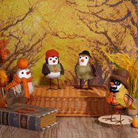 Ornements d'oiseaux de Thanksgiving faits à la main, écologiques, style ferme, figurines d'oiseaux en tissu peluche pour la fête de la récolte, décoration de table d'automne
