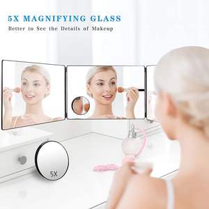 Miroir à 3 voies, miroir domestique à LED pour auto-coupe de cheveux, montage sur porte, miroir de maquillage 360 avec lumière, réglable, grossissement 10x - Product Image 4