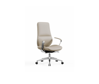 Chaise de bureau de direction moderne rembourrée à dossier haut avec base en aluminium poli et accoudoirs rembourrés pour espace de travail commercial