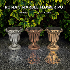 Pots de fleurs de jardin de grande taille en plastique jaune style romain vintage, revêtement poudré - Product Image 2