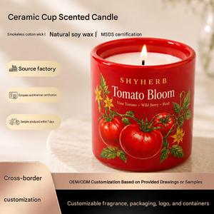 SHYHERB <strong>Tomato</strong> Bloom Scented <strong>Candle</strong>, Red Ceramic Jar with Vintage <strong>Tomato</strong> Print, Soy Wax Aromatherapy <strong>Candle</strong> Home Decor Gift - Product Image 5