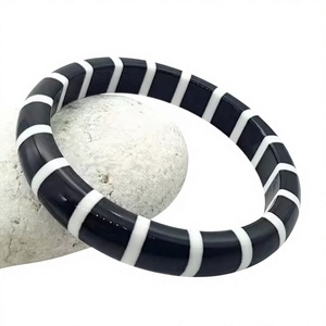 Fashionable Blue and Black Striped Silicone Resin Bangle Bracelets Unisex Casual Sporty Stylish Cute Party Fashion Jewelry - Product Image 2