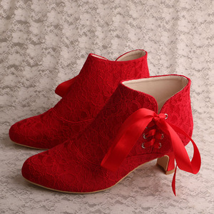 Personalizada de encaje negro corto señoras nupcial botas de invierno de tacón bajo - Product Image 4