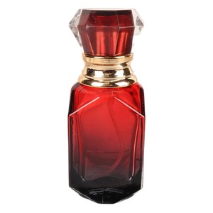 Flacon <span class=keywords><strong>de</strong></span> <span class=keywords><strong>parfum</strong></span> facetté 50 ml vide en verre dégradé rouge rubis avec bouchon en cristal taillé et collier doré, logo personnalisé - Product Image 1