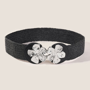 Cinturón <span class=keywords><strong>de</strong></span> Moda para <span class=keywords><strong>Mujer</strong></span>, Diseño <span class=keywords><strong>de</strong></span> Flor <span class=keywords><strong>de</strong></span> Durazno, Cinturón Elástico Delgado <span class=keywords><strong>de</strong></span> <span class=keywords><strong>Rafia</strong></span>, Cinturón <span class=keywords><strong>de</strong></span> Metal para Dama - Product Image 2