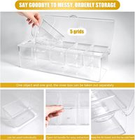 Plateau de service transparent 5 compartiments pour condiments, légumes glacés, garnitures et fruits, avec couvercle, pour bars ou fêtes, avec fourchette et cuillère à clip