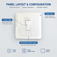 Interrupteur mural simple, moderne, 1 poste, 1 voie, panneau PC, 10A, pour maison, hôtel, usage intérieur