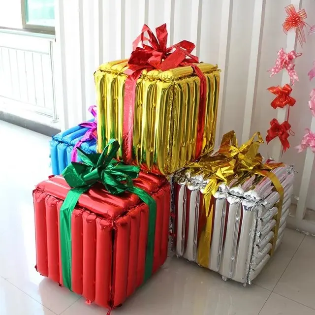 Globo de helio para decoración de fiesta, caja cuadrada de regalo, 50Cm, Feliz Año Nuevo, venta al por mayor