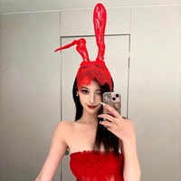 Serre-tête de fête fait main pour femme, style européen et américain, tendance, sexy, avec voile en dentelle et oreilles de lapin, couvrant le visage, pour costume de bal