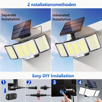 Projecteur solaire extérieur à détecteur de mouvement 348 LED IP65 étanche avec commande par bouton, montage semi-encastré, 3 niveaux d'éclairage réglables