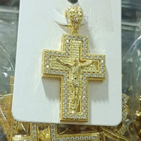 CH-LAP2202 Pendentif Croix Tendance en Cuivre Plaqué Or avec Perle Ronde Incrustée, Composant en Cuivre, Vente en Gros de Bijoux