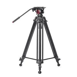 Came-TV TP-606A 3-Section Aluminum Video Tripod with Fluid Bowl Head and Ground Spreader and Bag Max Load 22 Lbs