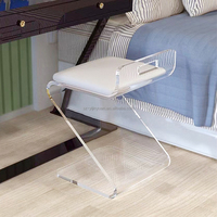 Chaises de salle à manger en acrylique transparent en forme de Z personnalisées avec coussins en tissu, tabourets et présentoirs transparents