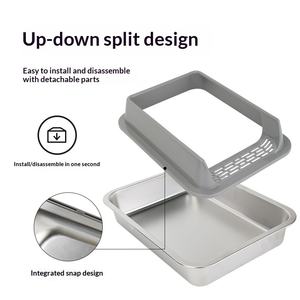 Caixa de Areia para Gatos e Cães em Aço Inoxidável, Grande Capacidade, Cerca Alta que Evita Respingos, Sanitário Semi-Fechado Quadrado Extra Grande - Product Image 5