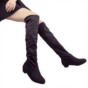 Women's Western <b>Suede</b> Wide Calf Riding Boots Knee-High Flat Design Anti-Slip Soles for Winter/Autumn/Spring/Summer - Product Image 3