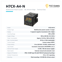 Compteur multifonction H7CX-A4-N à préréglage, 4 chiffres, 48x48mm, 100-240VAC, sortie contact SPDT, 5kHz, compteur de panneau