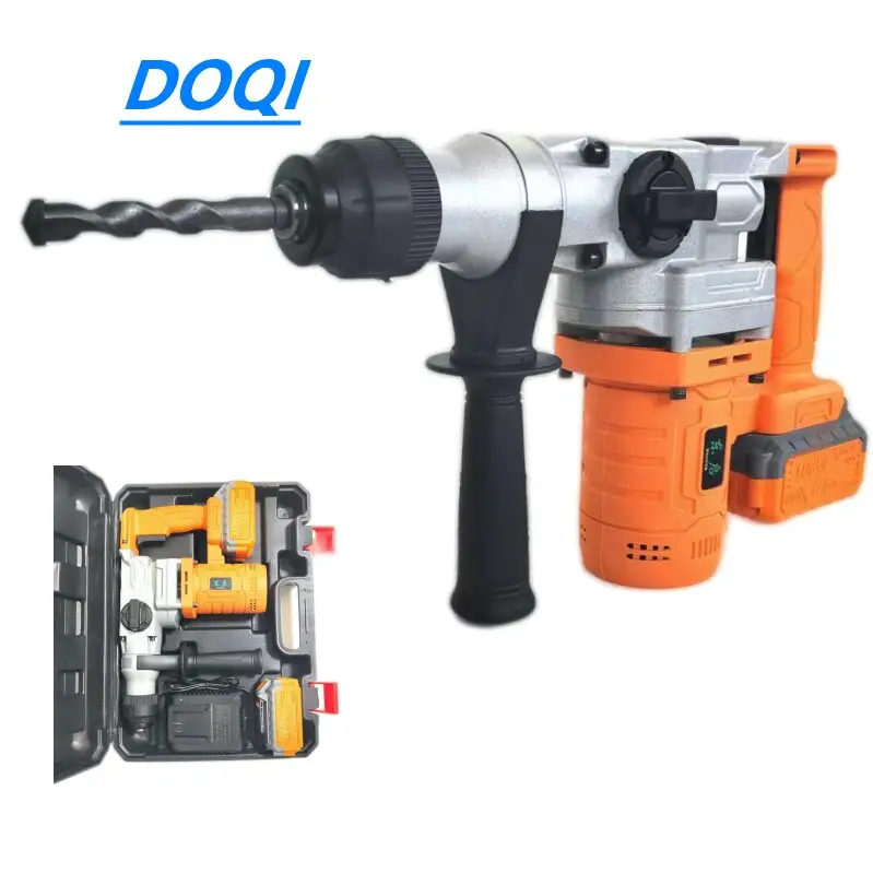 Heavy duty electric hammer drilling rig rotary impact electric drill with 4.0AH battery plastic toolbox