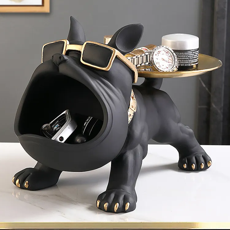 Avrupa tarzı dekor reçine zanaat özel köpek tepsi depolama köpek heykeli heykel oturma odası dekorasyon için