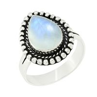 Bague de luxe en argent sterling 925 avec pierre de lune en forme de poire, couleur arc-en-ciel brillante, cadeau unisexe raffiné, style bohème
