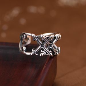 Real Silver S925 Silver <strong>Ring</strong> Jewelry Vintage Personalized Rock Letter <strong>X</strong> Adjustable <strong>Ring</strong> for Men and Women - Product Image 5