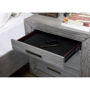 Mesita de noche de madera de pino gris DB con 3 cajones y patas de soporte de metal manijas de barra de madera maciza puertos USB 1PC mesita de noche de dormitorio - Product Image 5