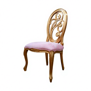 Chaise de salle à manger en bois de mahogany massif sculpté en ruban, couleur or - Product Image 1