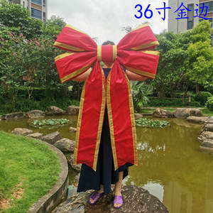 Guirnalda de árbol de Navidad con borde dorado de tela roja impermeable <span class=keywords><strong>Extra</strong></span> grande, decoración de puerta de edificio, lazo de vacaciones estructural 3D Jumbo - Product Image 2