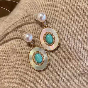 WENCHI Boucles d'oreilles clous de luxe léger haut de gamme en perles naturelles et turquoise, bijoux résistants à la chaleur 400g Shopify - Product Image 1