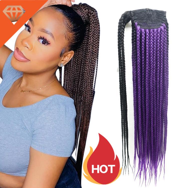 Novelties 26 Inch top quality ombre Synthetic pre stretched braided hair velcro ponytails for black women