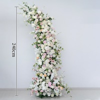 NINI Weiß-Rosa Hornförmiger Torbogen für Hochzeitsanträge, Zeremonien, Fotografie, Schaufenster, Bühnendekoration, Handgefertigte Seidenblumen